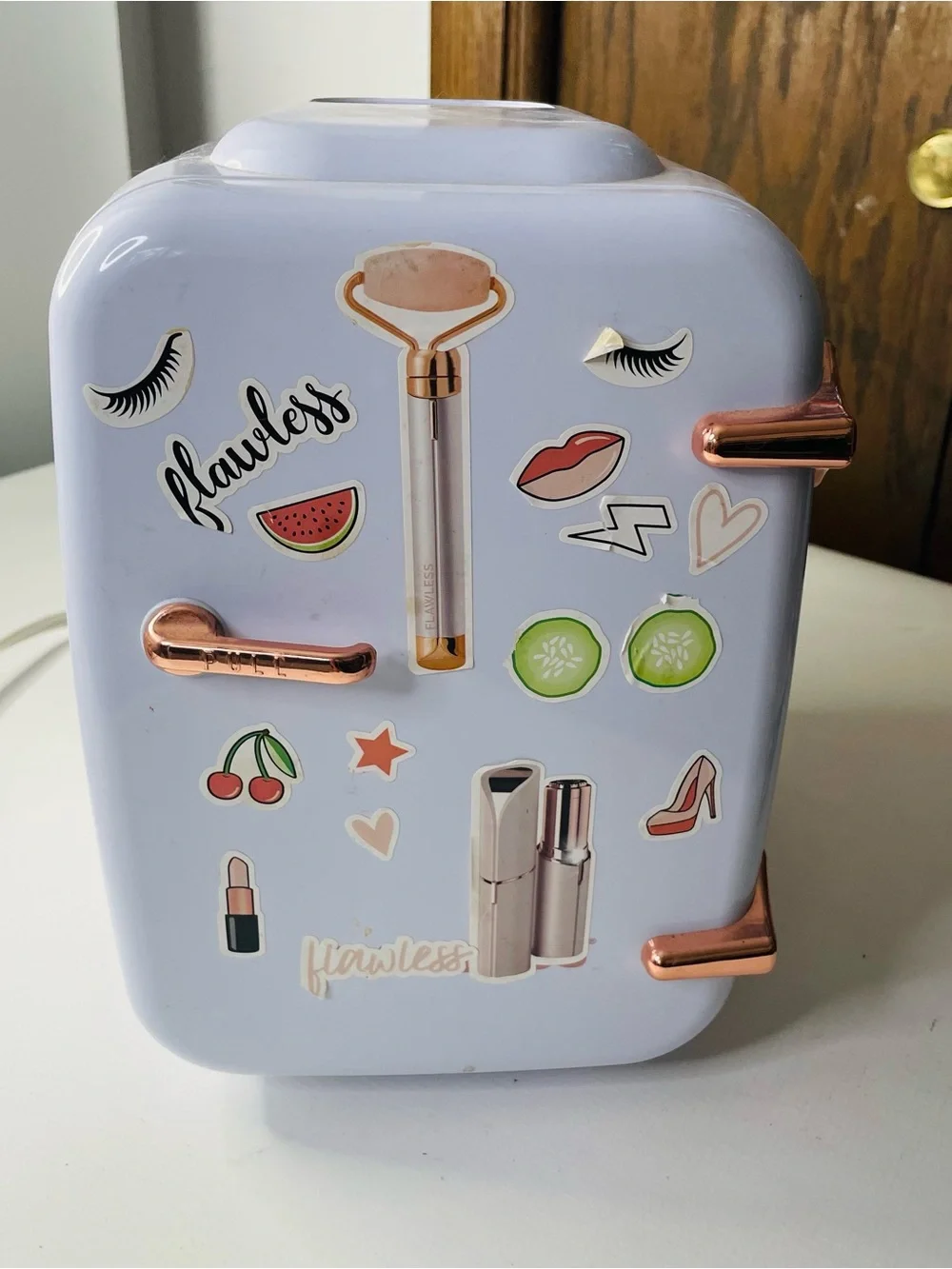 Finishing Touch Flawless Mini Beauty Fridge 4 Liter Capacity Rose Gold Hardware